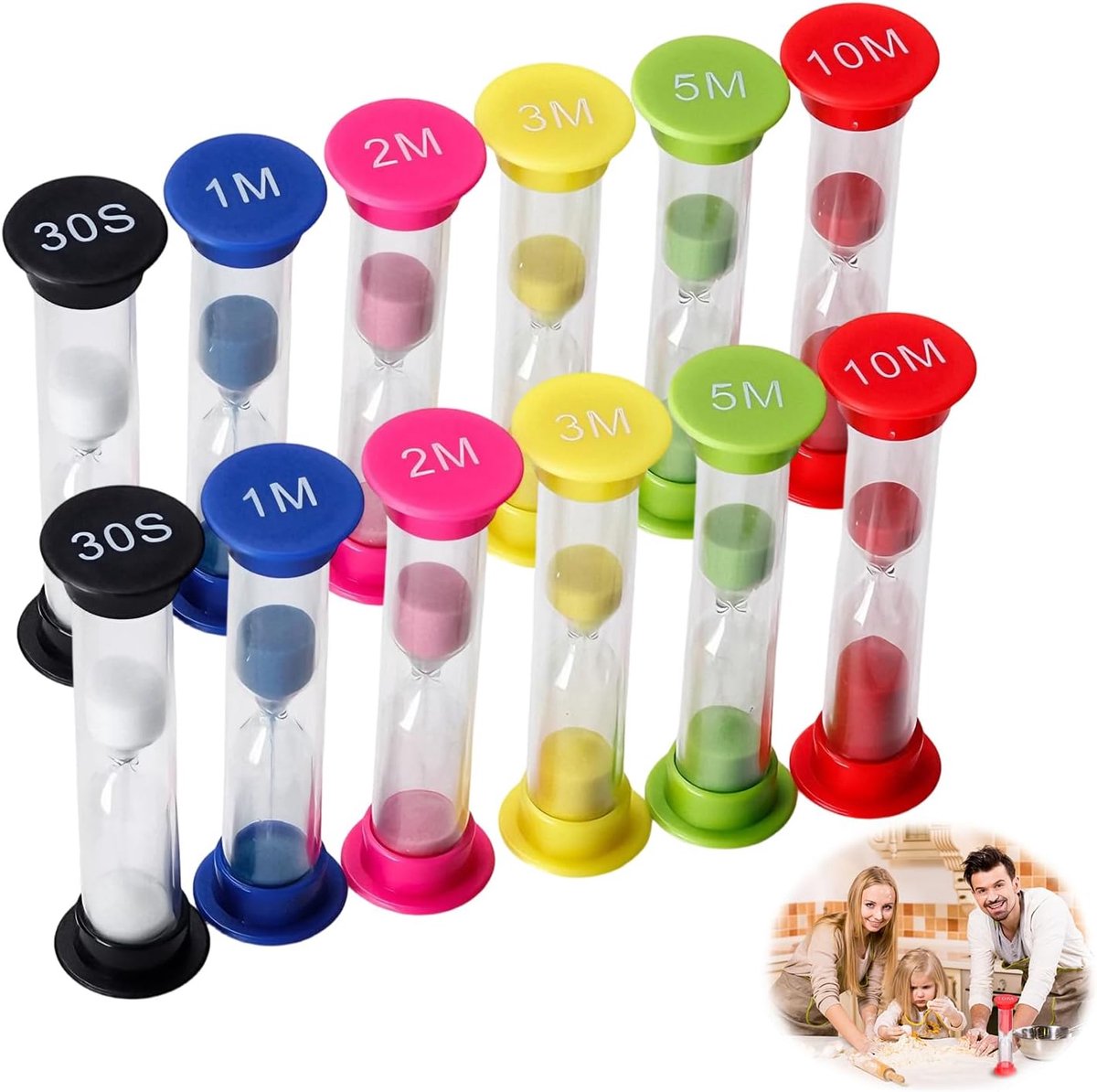 Hourglass Set, 12 Pieces, Children's Hourglass Timer, Coloured Hourglass, 30 Sec, 1 Min, 2 Min, 3 Min, 5 Min, 10 Min - ShopVlot