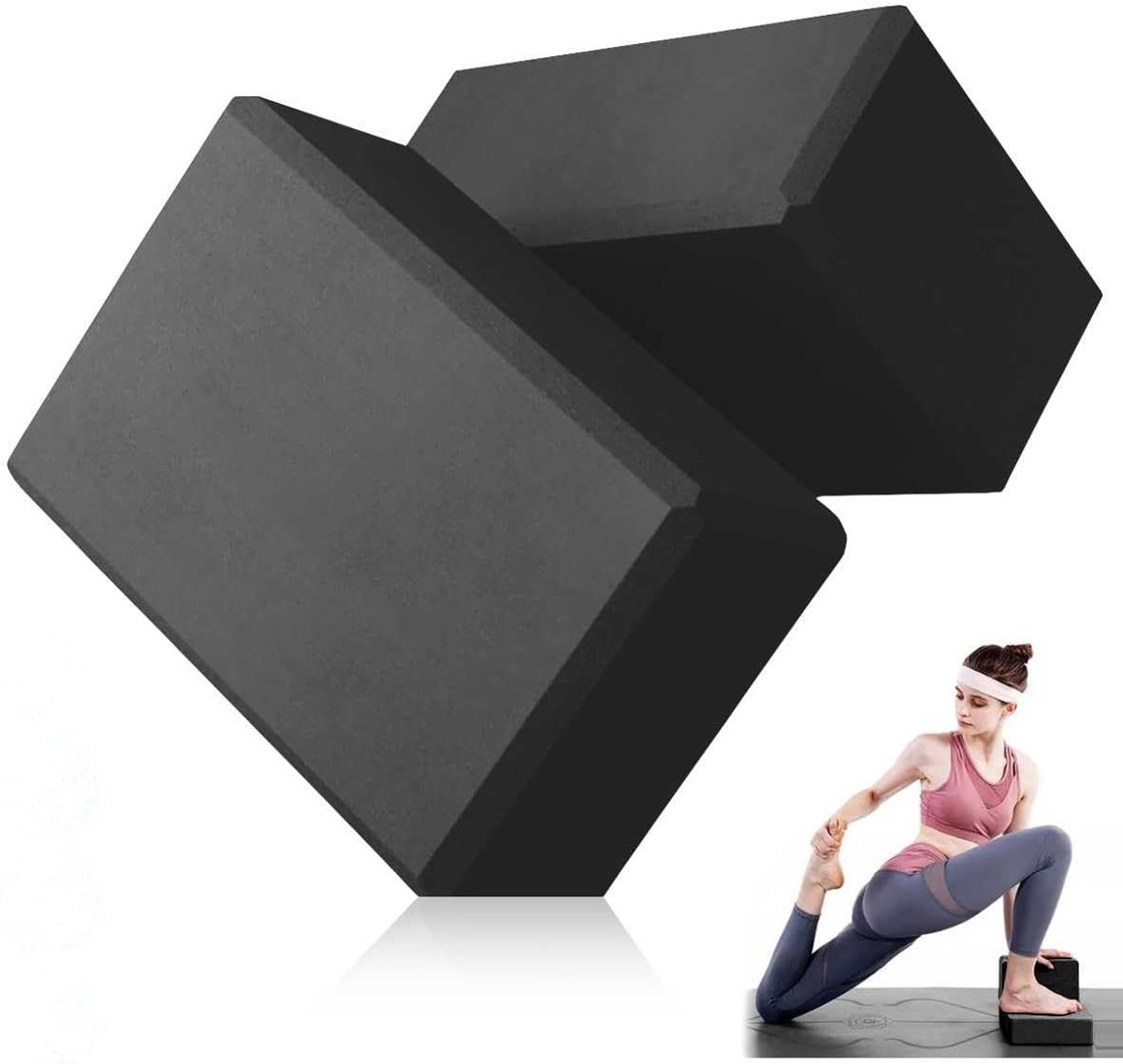 Yogablok - 23 cm x 15 cm x 8 cm - Zacht, antislip oppervlak - Hoogwaardig schuimrubber - Geschikt voor pilates, fitness, stretching, vormgeven en yoga - Zwart