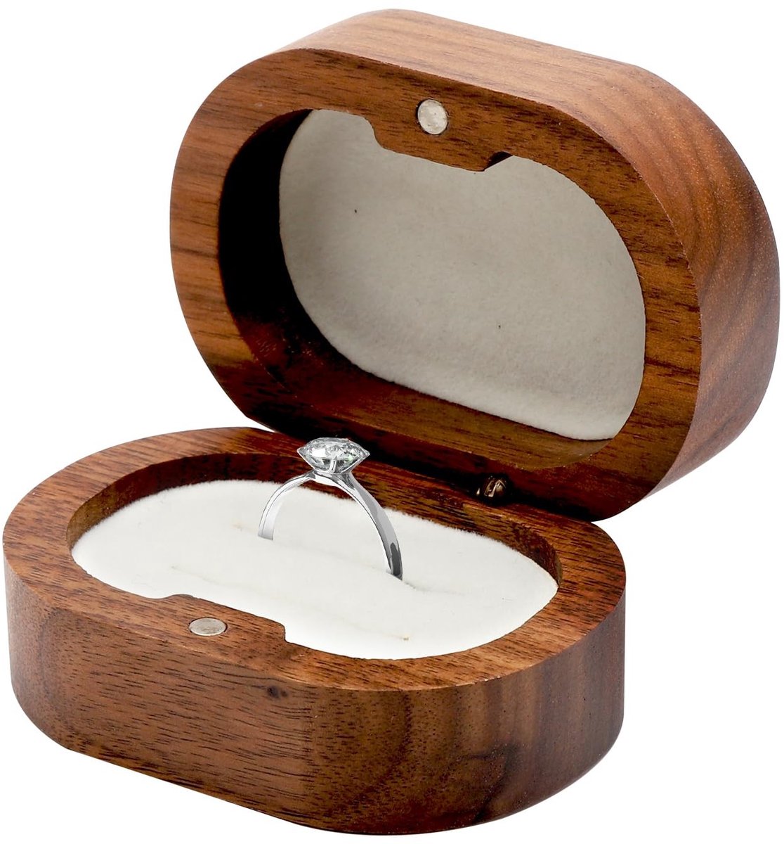 Solidchoice - Vintage Ringendoos - Handgemaakte Houten Ringdoos - Ovaal - Massief Walnoot - Verlovingsringbox - Perfect voor Bruiloft en Dagelijks Gebruik