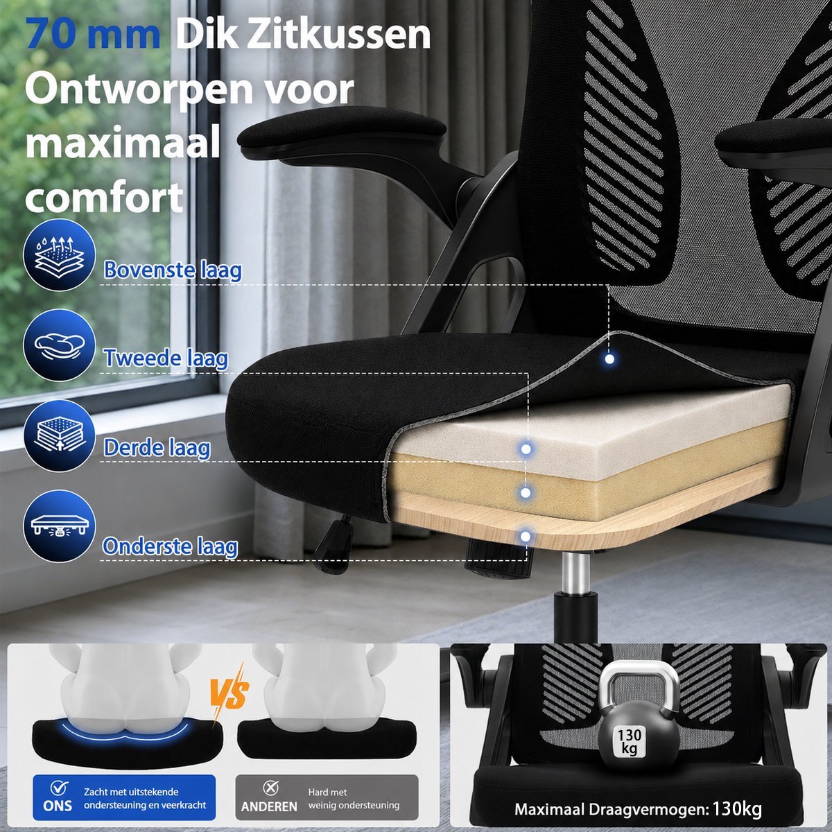 Milacyee Bureaustoel - Ergonomische Bureaustoel - Office - afbeelding 2