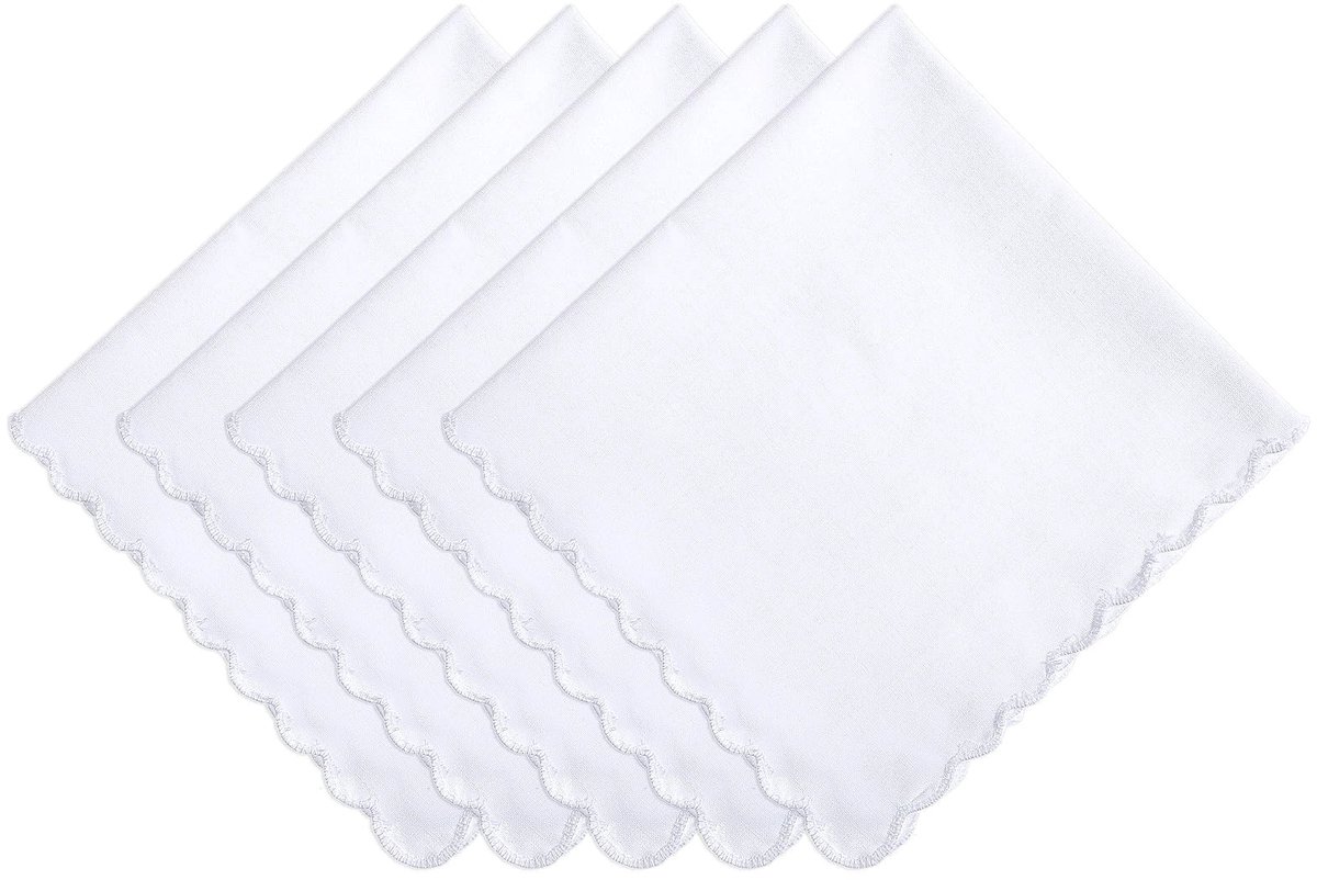 Solidchoice - Set van 5 Witte Katoenen Zakdoeken met Golfrand