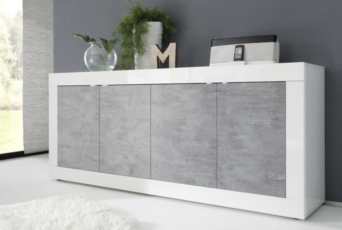 Solidchoice - Kast met 4 Deuren in Mat Wit Gelakt en Betonlook