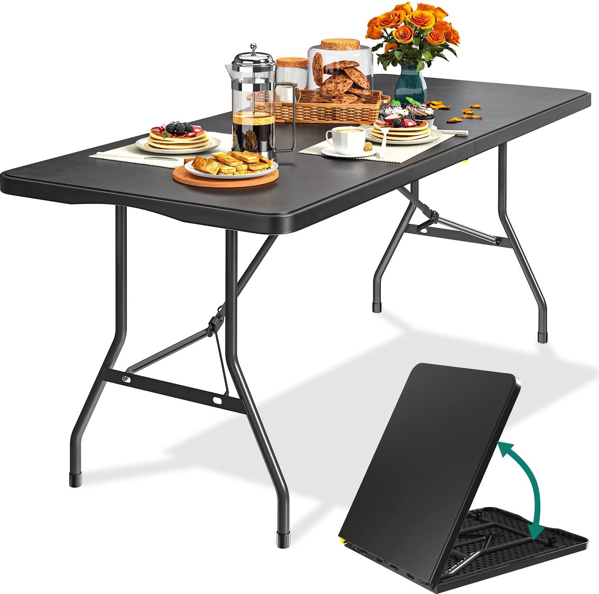 Solidchoice - 1.8m Vouwbare Campingtafel met Handvat, Zwart
