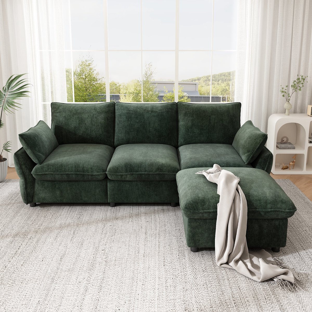 VVBV Hoekbank 222.5x154.5x76.5 cm - L-Vorm - Groen, Chenille