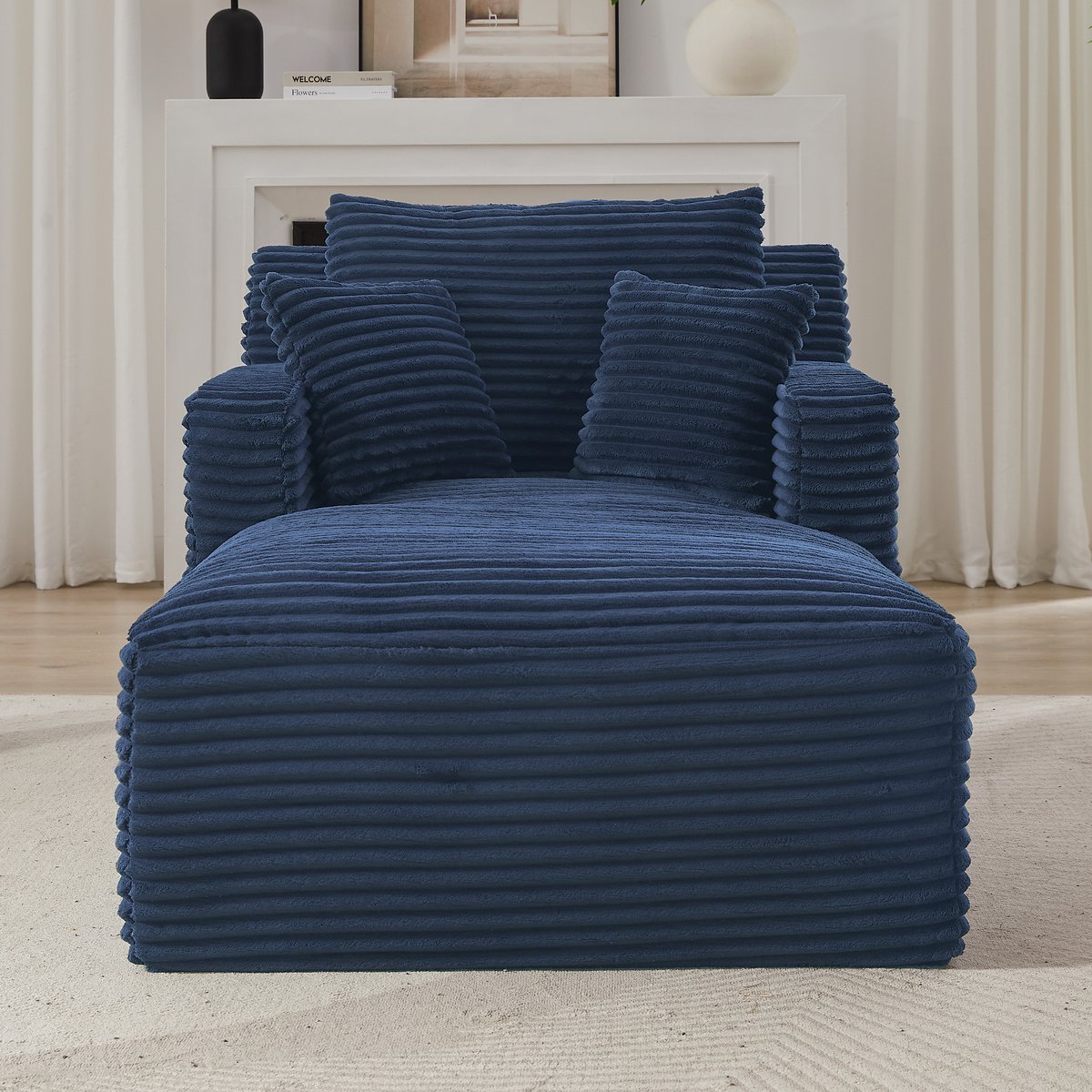 Modulaire Fauteuilbank - Ribstof Lounge Stoel - 1 Persoons Slaapbank - Comfortabele Chaise Longue - Opvouwbare Relaxbank Zonder Montage - Blauwe Bank Voor Woonkamer, Kantoor En Appartement