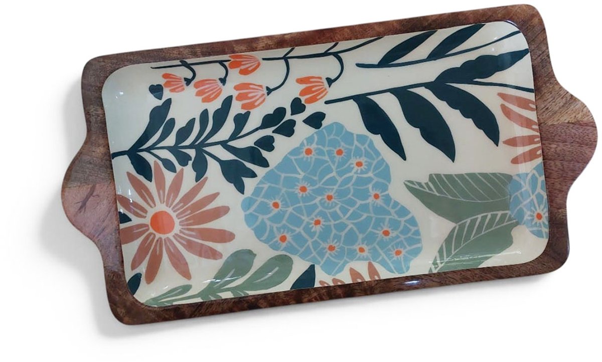 Floz Design houten serveerplank in natuurlijke kleuren - serveerplank met print - print als keramiek - fairtrade cadeau uit India
