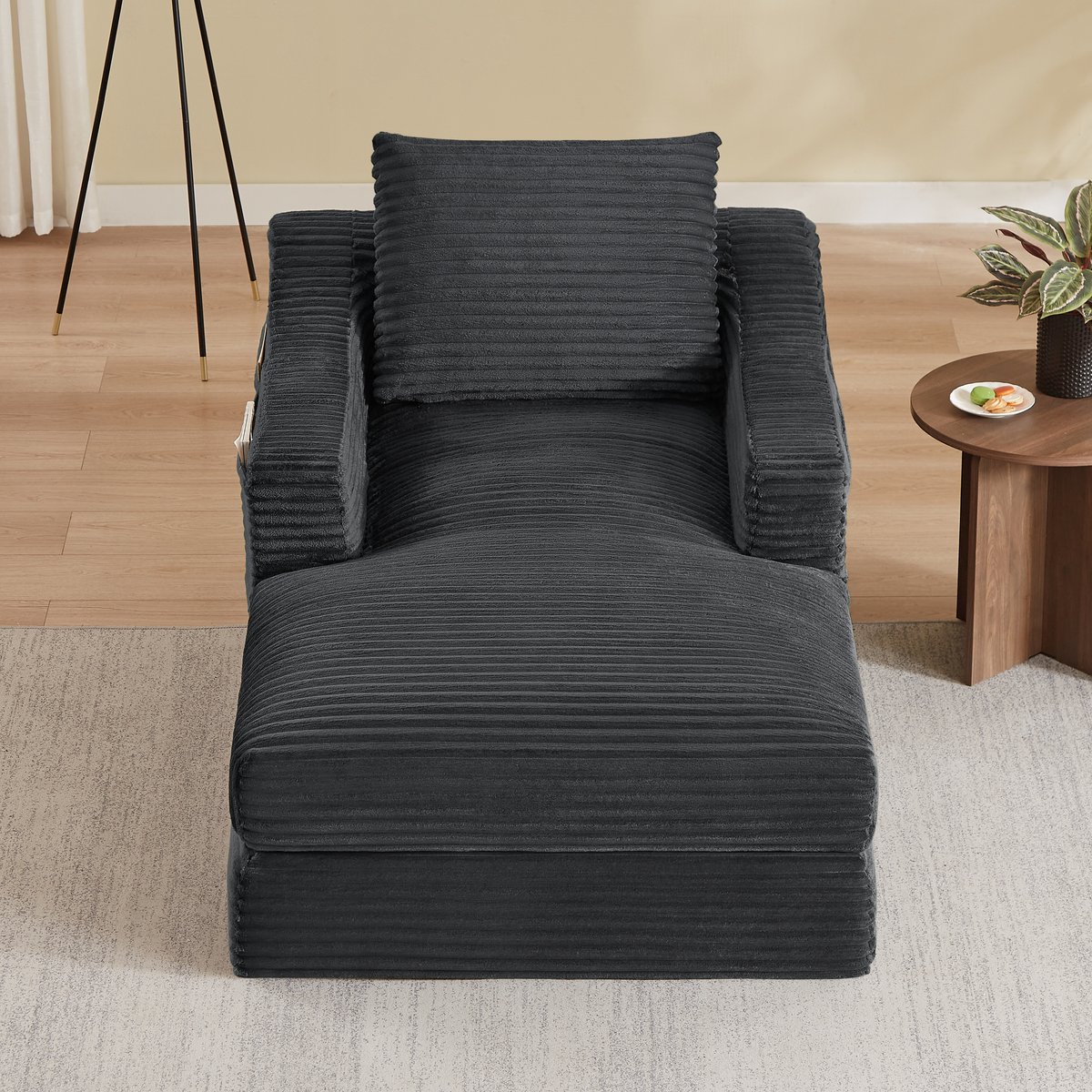 Frameloze 1-Zits Bank - Zachte Ribstof Lounge Fauteuil - Slaapfunctie - Donkergrijs