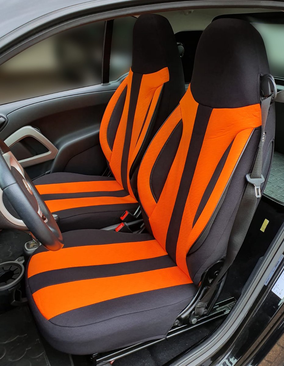 Autostoelhoezen voor Smart fortwo BJ 1998-07 – Stoelhoezen voor bestuurder en passagier in Zwart/Oranje