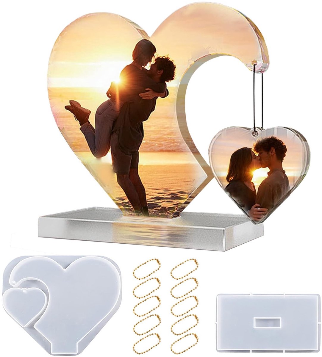 Allecta - Grote siliconen vormen voor epoxyhars - Hartvormige fotolijst - Harsvormen voor verjaardag, Valentijnsdag en trouwdag - Woondecoratie met foto's