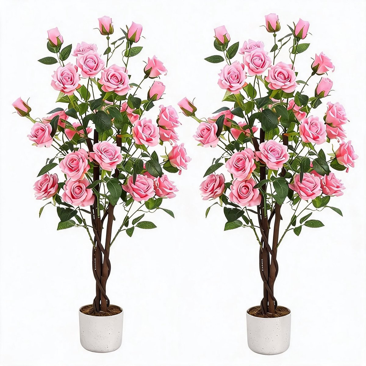 Danky - kunstrozenboom - 2 stuks 105cm roze driesters houtsteel voor exclusieve binnen en buitendecoratie