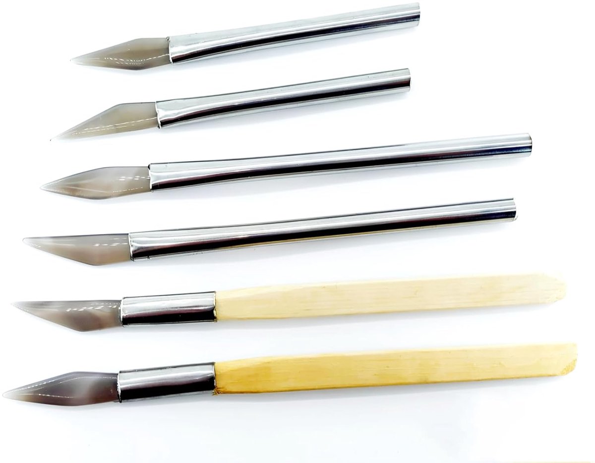 Agaatpolijstset, 6-delige set met bamboe en ijzeren handvatten, geschikt voor gouden, zilveren en platina sieraden.