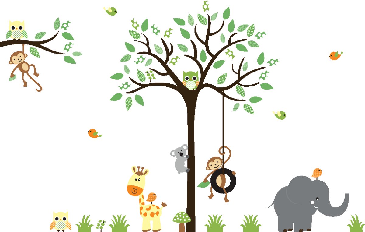 Ambiance Sticker Muurstickers - Stijlvolle dieren in de jungle - Zelfklevende stickers - 60x80cm Multi color