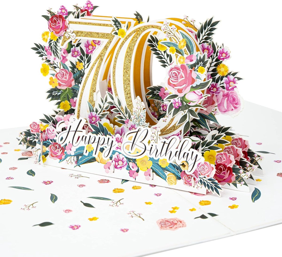 LIMAH® Pop-Up 3D Greeting Card, High-Quality Pop Up 3D Birthday Card for 70th Birthday, Happy Birthday Motif, White - ShopVlot