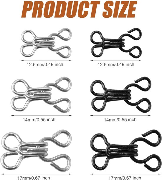 150 Sets Sewing Hooks and Eyes Closure, Bra Hooks Replacement 12.5/14/17mm Hook and Eye Closure for Clothes Pants - ShopVlot — afbeelding 5