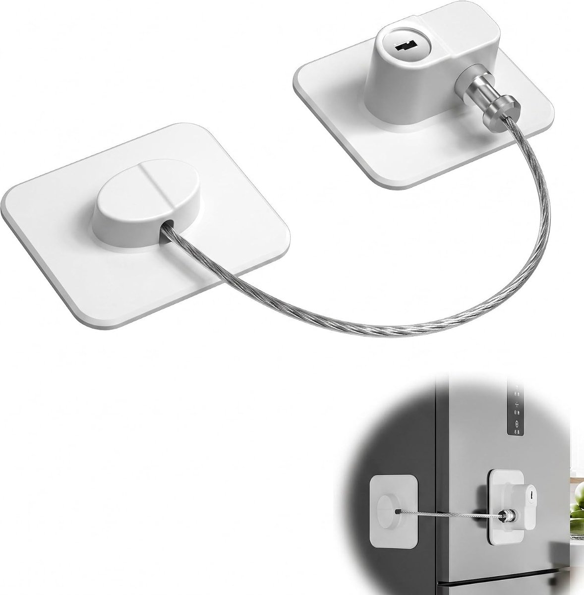 Zelfklevend koelkastslot, 2 stuks, vierkant, wit, zonder gaten met sleutels, vergrendelt laden en kast, slot voor - ShopVlot