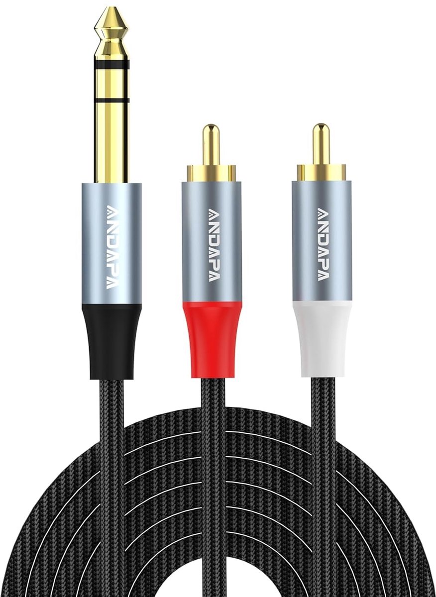 ANDAPA 5 m 1/4 inch TRS naar dubbele RCA audiokabel – Stereo Y-splitter voor mengpaneel, versterker, luidspreker - ShopVlot