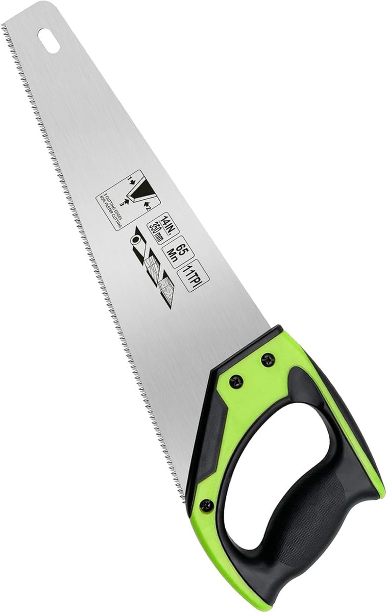 35cm Wooden Hand Saw, Non-Slip Ergonomic Handle, Rustproof Wood Saw, 11 TPI Universal Hand Saw for Woodworking - Green - ShopVlot