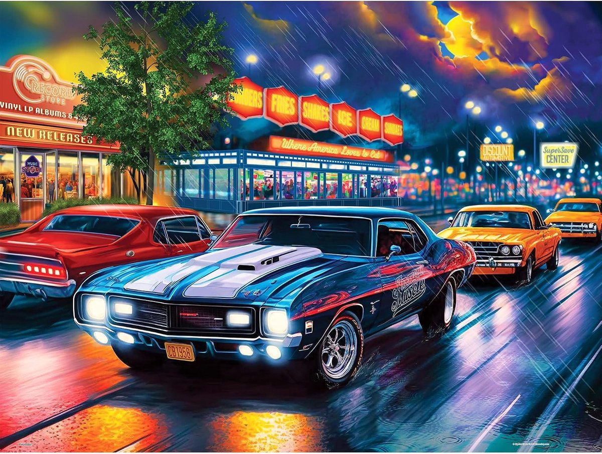 PieceRelax PieceClicks Puzzel 1000 Stukjes voor Volwassenen - Bigelow Illustrations - Rain on the Boulevard - ShopVlot