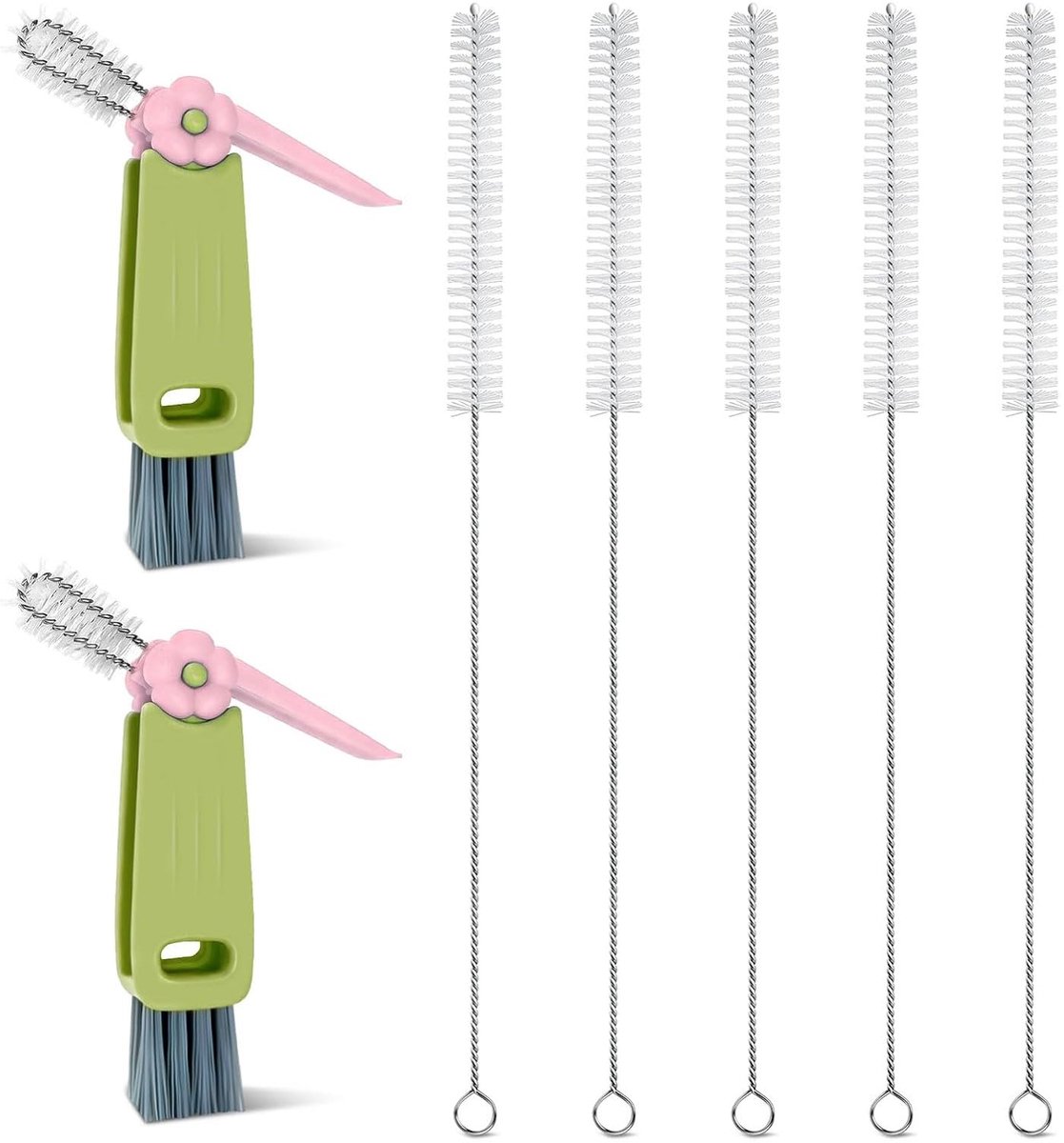 Tayahanude 7-delige 3-in-1-set: schoonmaakborstel voor bekerdeksels, rietjes, roestvrijstalen rietjesborstels - ShopVlot