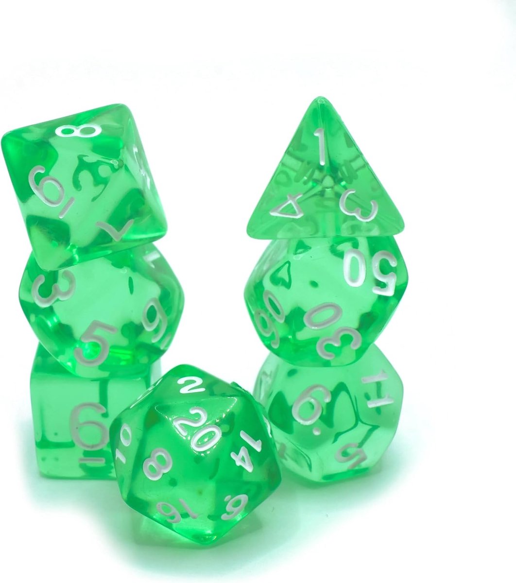 Jade - Polyset Dice - Polydice - Green Translucent Transparent and White - Dice Set Of 7 Pieces - ShopVlot