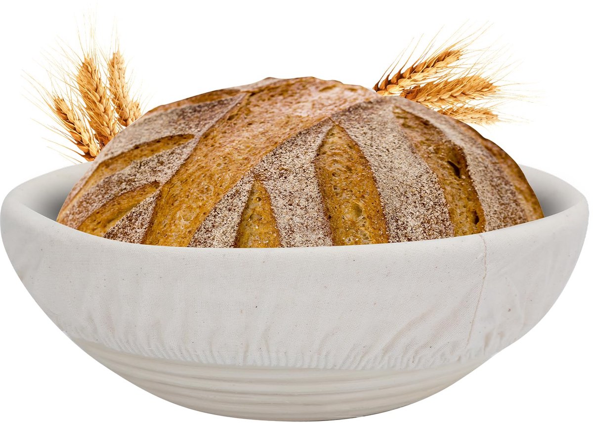 Scinouakpy Rijsmand, rond, 23 cm, rijsmand, broodset, broodbakaccessoires, gistmand voor het bakken van brood, set met - ShopVlot