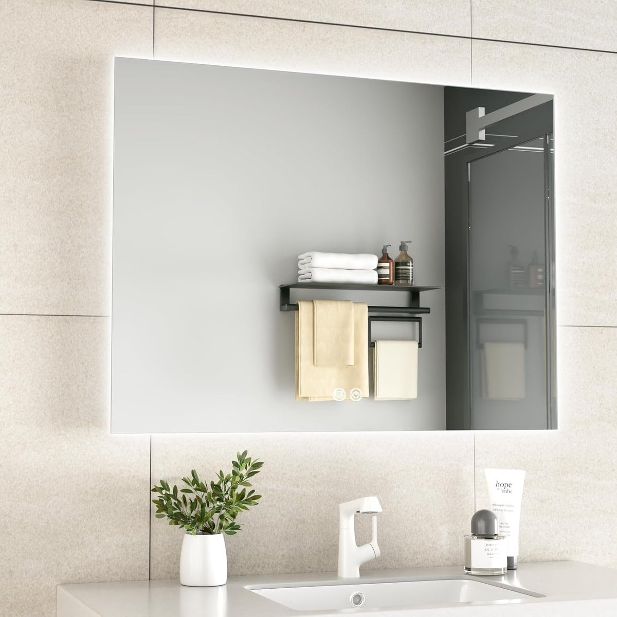 LED Mirror, Anti-Fog 80 x 60 cm, Bathroom Mirror, Rectangular, Touchscreen - ShopVlot