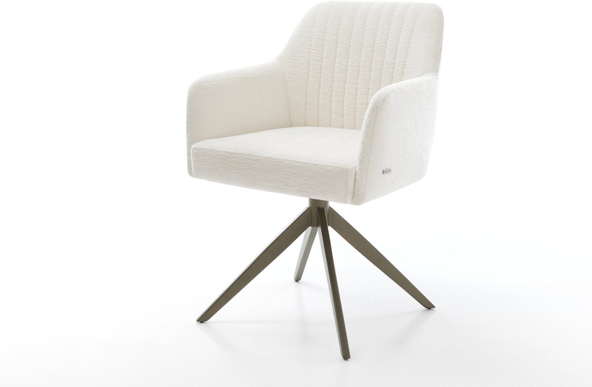 Eetkamerstoel Greg-Flex kruisframe breed afwerking met titanium bouclé zacht beige 360° draaibaar rocker-functie pocketveer kern