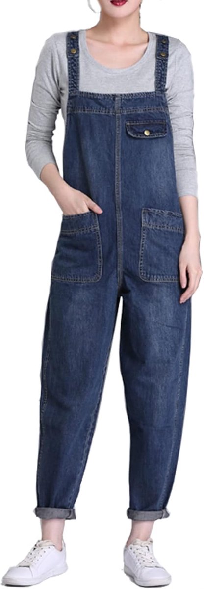 Womens Plus Size Stretch Denim Dungarees Bib Overalls Long Jumpsuits Playsuits Jean Pants (XS-6XL), Blue, 48, Blue, 48 - ShopVlot
