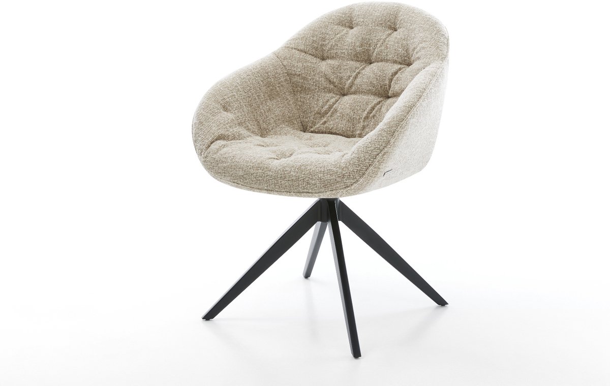 Eetkamerstoel Gaio-Flex kruisframe breed zwart geweven stof beige 360° draaibaar rocker-functie