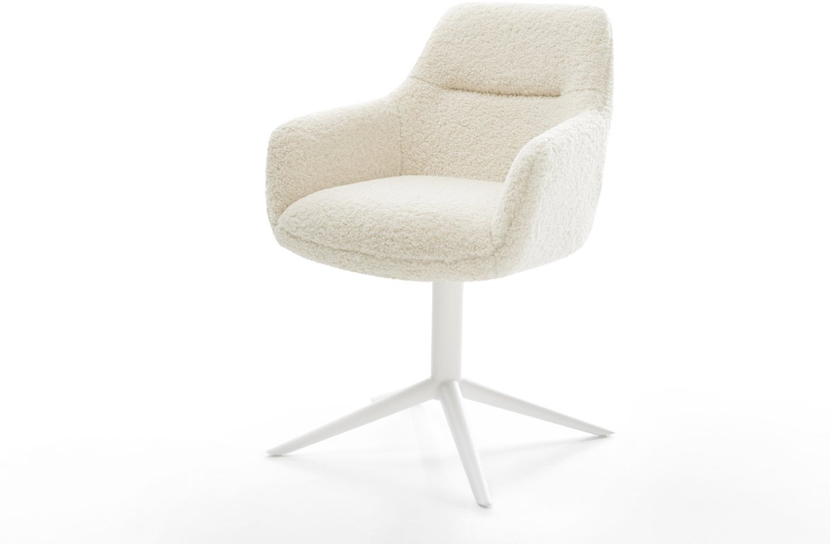 Eetkamerstoel Pejo-Flex kruispoot wit teddy beige 360° draaibaar rocker-functie pocketveer kern
