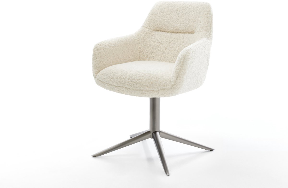 Eetkamerstoel Pejo-Flex kruispoot grafiet teddy beige 360° draaibaar rocker-functie pocketveer kern