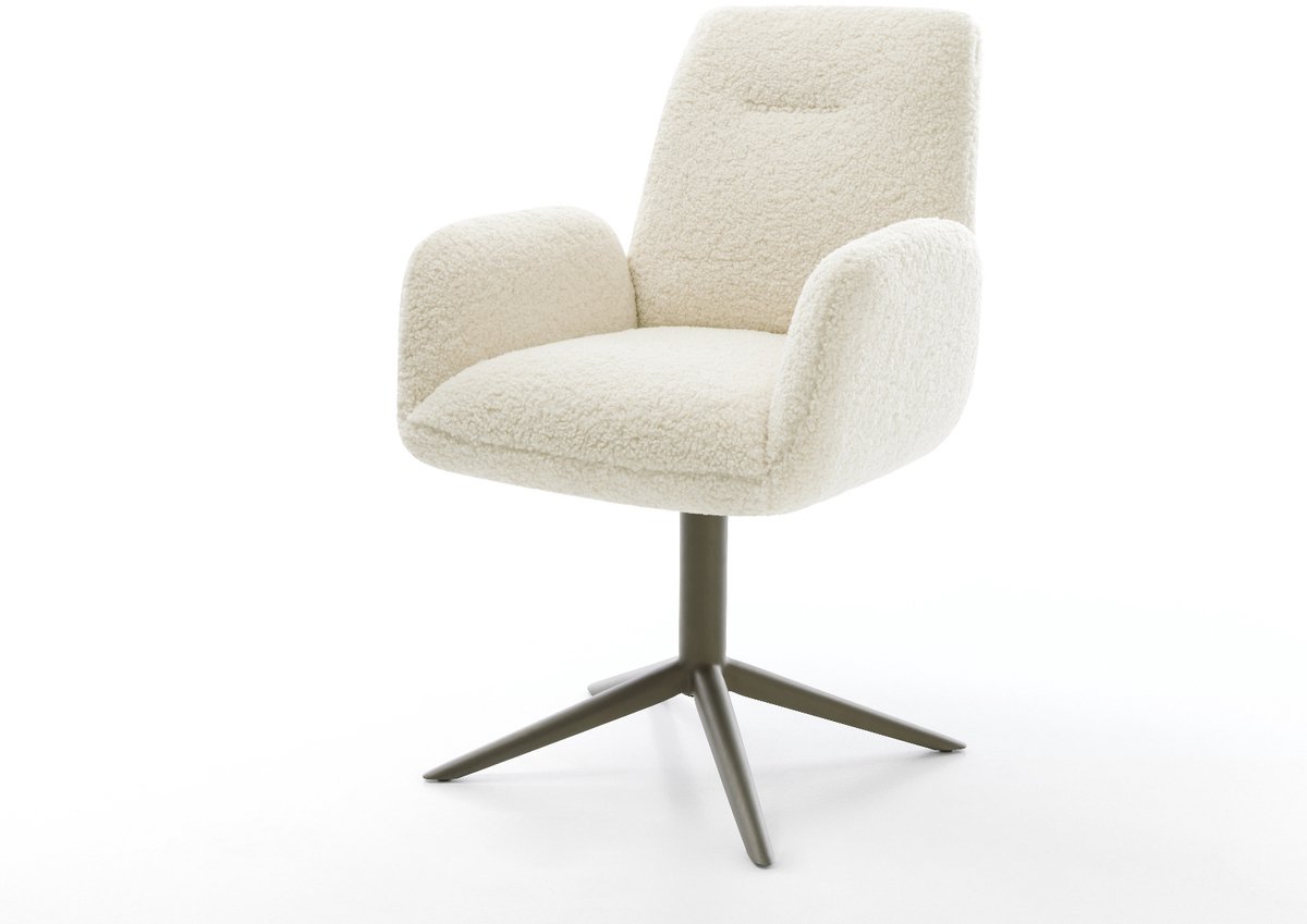 Eetkamerstoel Zoa-Flex kruispoot afwerking met titanium teddy beige 360° draaibaar rocker-functie pocketveer kern
