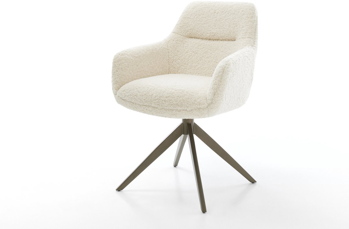 Eetkamerstoel Pejo-Flex kruisframe breed afwerking met titanium teddy beige 360° draaibaar rocker-functie pocketveer kern