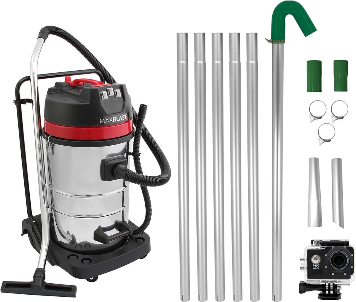 Roof Gutter Cleaning System 80L Wet and Dry Vacuum Cleaner Industrial Vacuum 7.3m Suction Rod Set 1.2m-7.2m Range 4K - ShopVlot