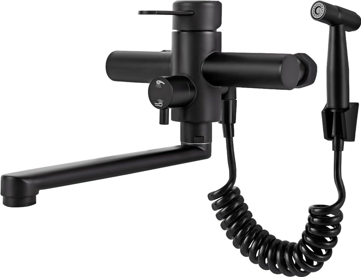Kitchen Water Tap Wall Mounted 360 Degree Swivel Kitchen Tap with Spray Gun, Hot and Cold Water Tap, Kitchen, Wall - ShopVlot