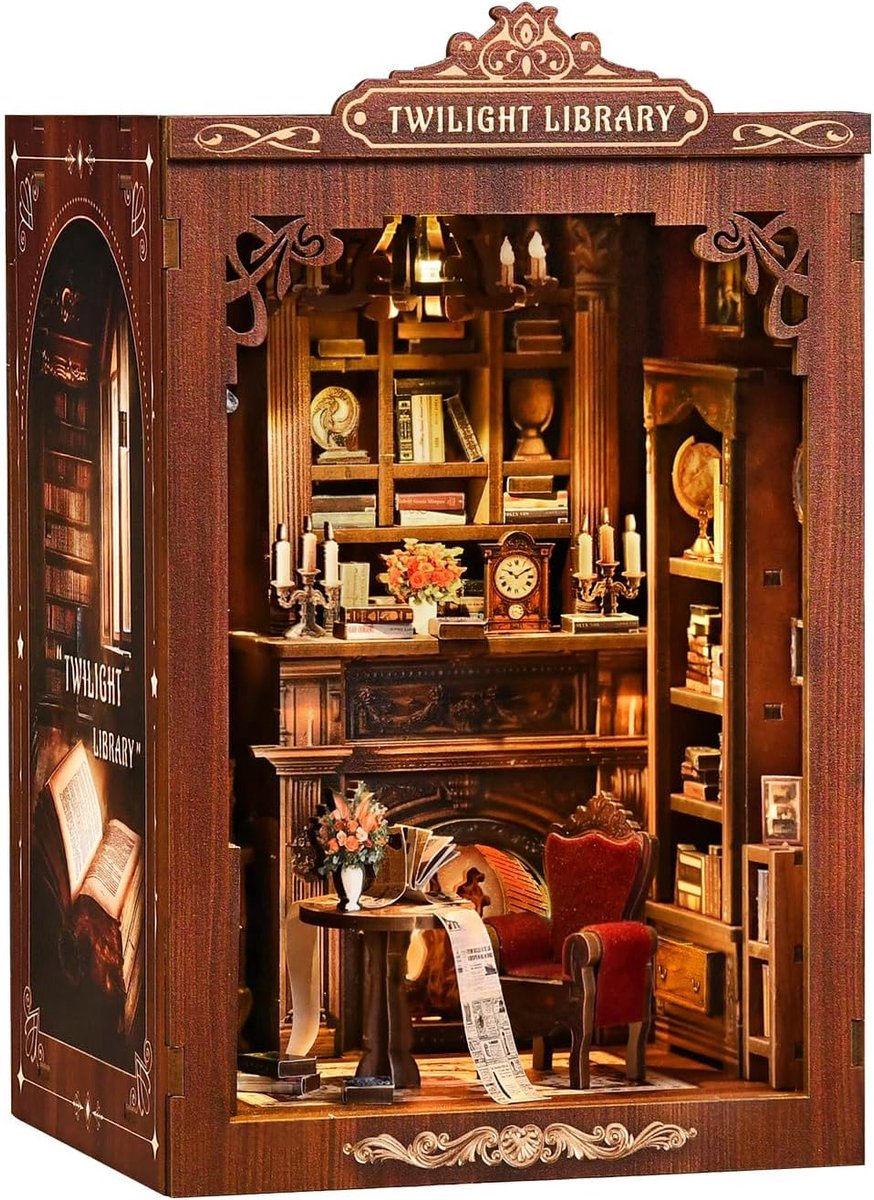 DIY Book Corner Building Kit - Twilight Library - Wooden Puzzle, Bookshelf Decorative Gifts, DIY Set for Adults, Nook - ShopVlot