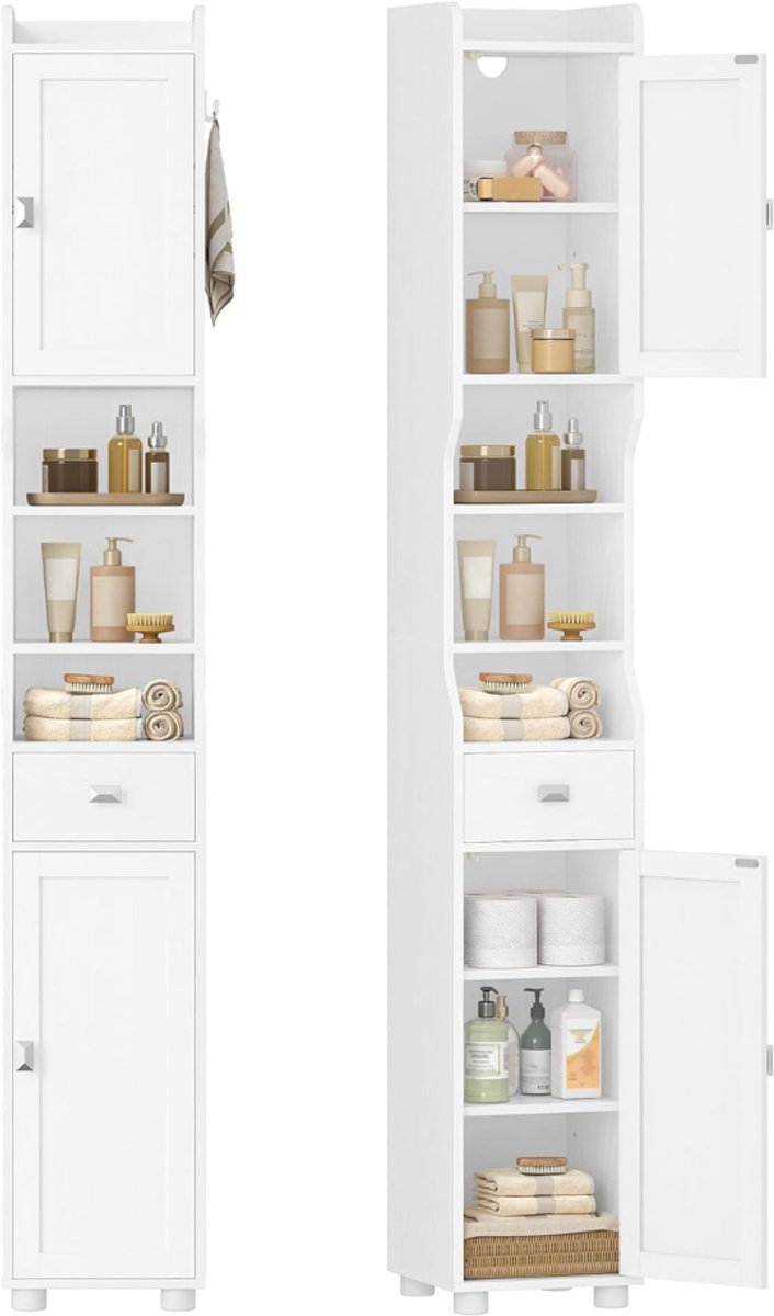 ZRNS® Badkamer Kolomkast - Opbergkast met Wasmand - Smalle Kast - Wit