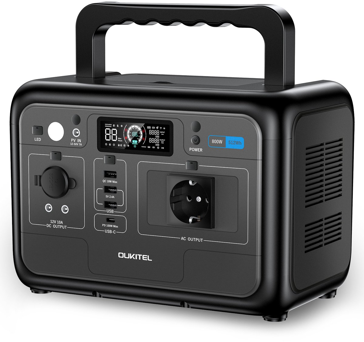 OUKITEL P800E-Draagbaar stroomstation-800W continu-1600W piek-512Wh LiFePO4-snel opladen 55 min-noodstroom voor buiten en kamperen