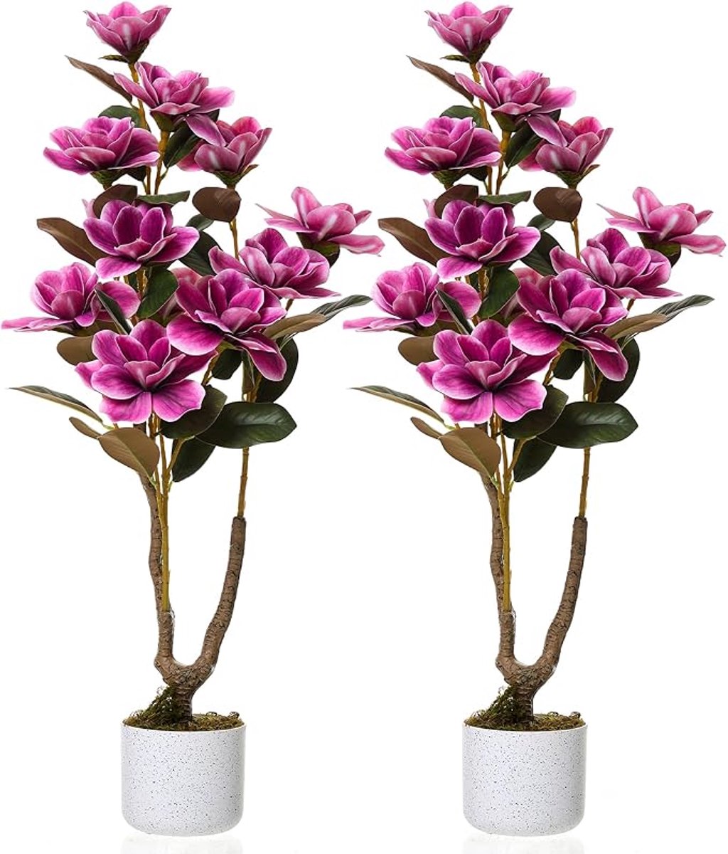 HOERFURIY - Kunstorchidee - 95cm roze, PEVA bloemen, set van 2 stuks met wit gestippelde pot