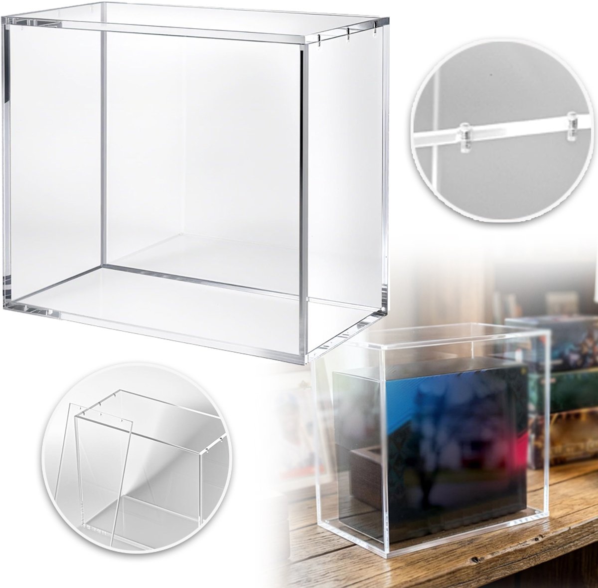 Acryl Vitrine Met Magnetisch Deksel - Kristalhelder Volledig Gesloten - Vitrine Voor Miniaturen Sieraden En Trofeeën - 19 cm Lang - Transparant