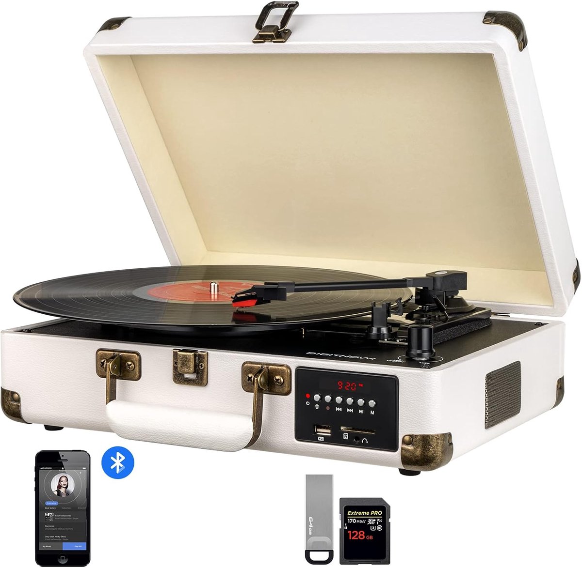 DIGITNOW Platenspeler M46 - Bluetooth Platenspeler met Stereo Speakers - Wit