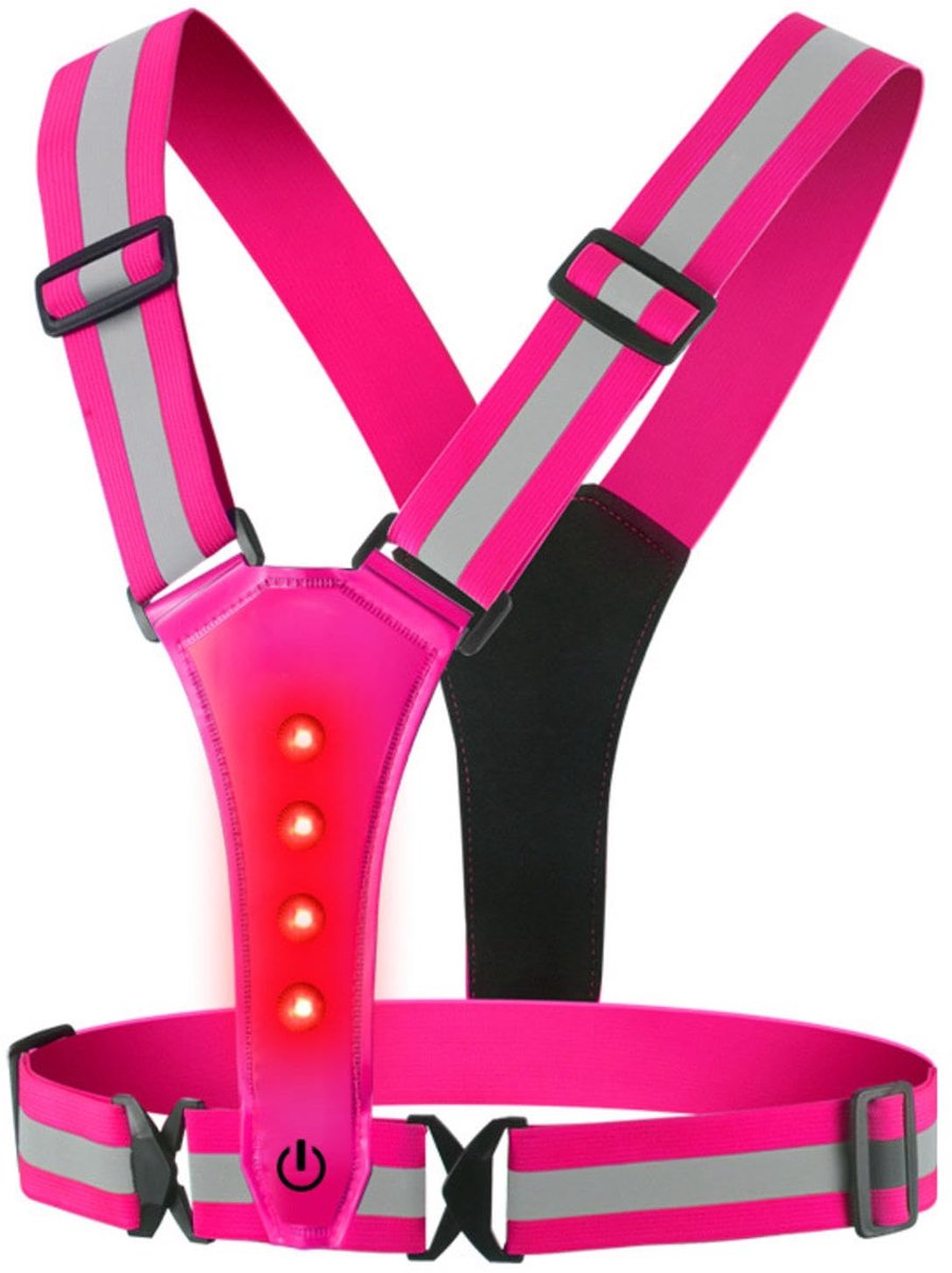 Hardloopvest - Hardloop verlichting - LED - Hardloop harnas met licht - Veiligheidsvest - Fiets/hardloop/wandel vest - Roze - Met rode verlichting - One size - Verstelbaar - Jonyx