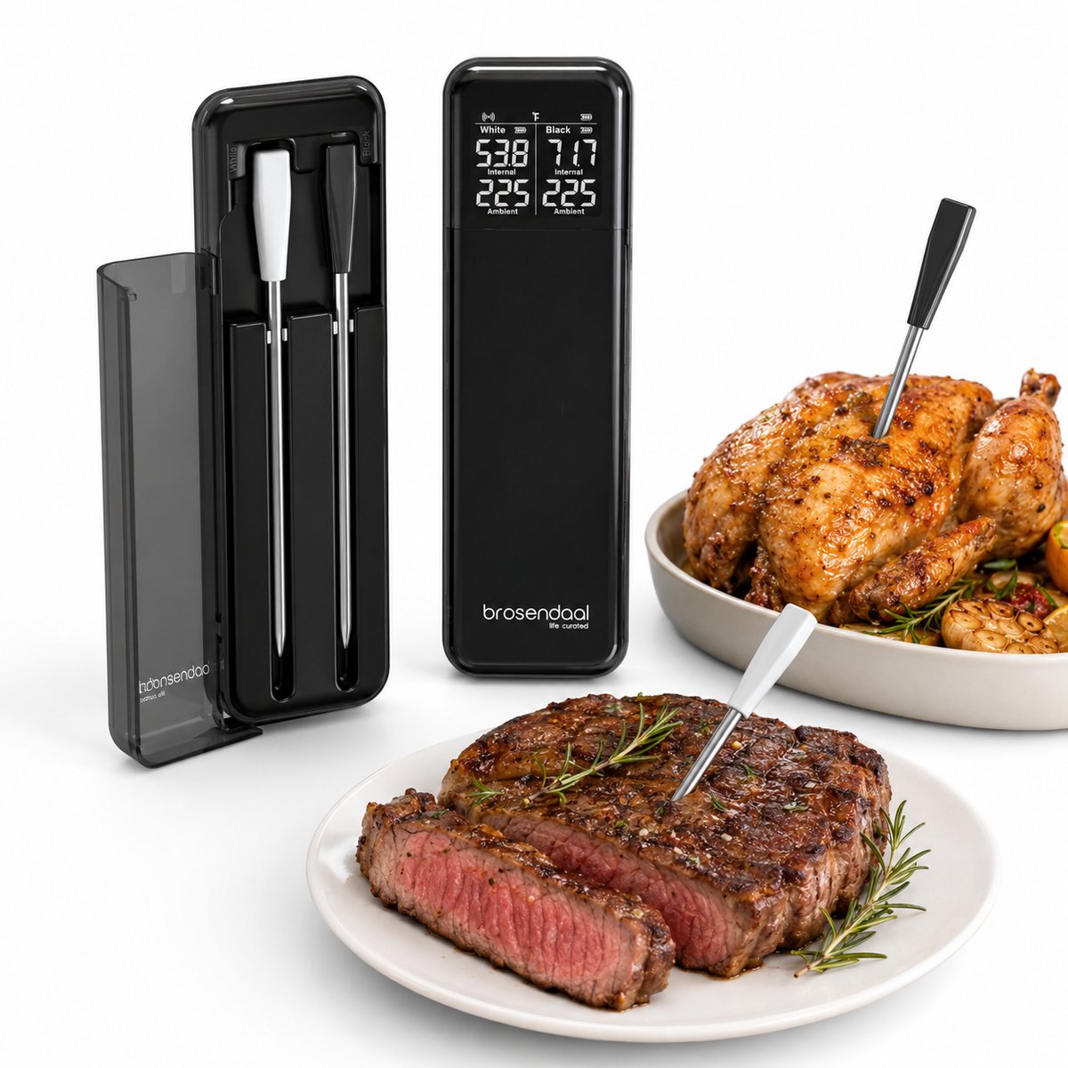 Brosendaal Draadloze Vleesthermometer met App – BBQ Thermometer – Kernthermometer – BBQ, Grill en Oven – 2 Sondes