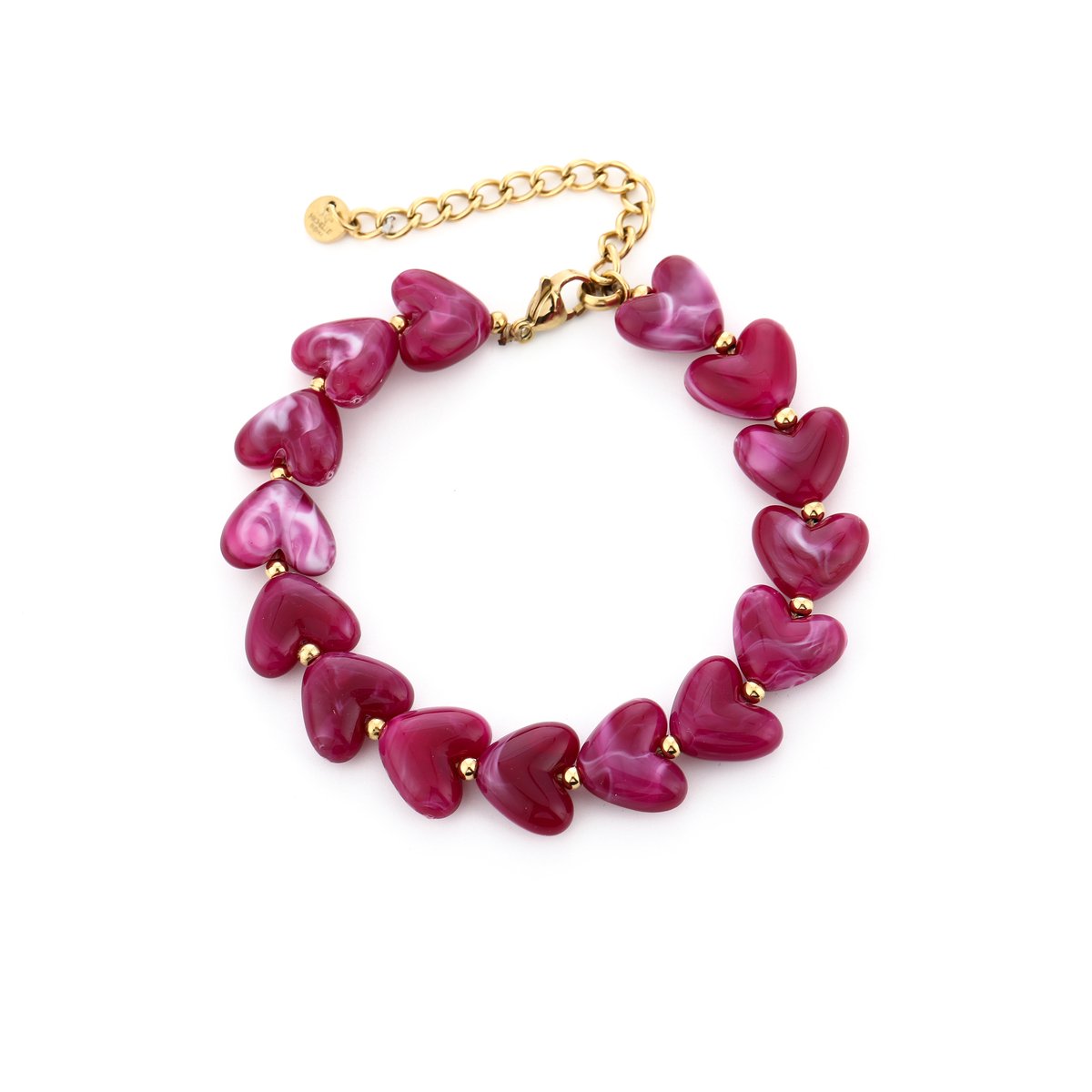 Matthew Studio® Armband Dames - Kralen Armband - Paarse Hartjes - Goudkleurig