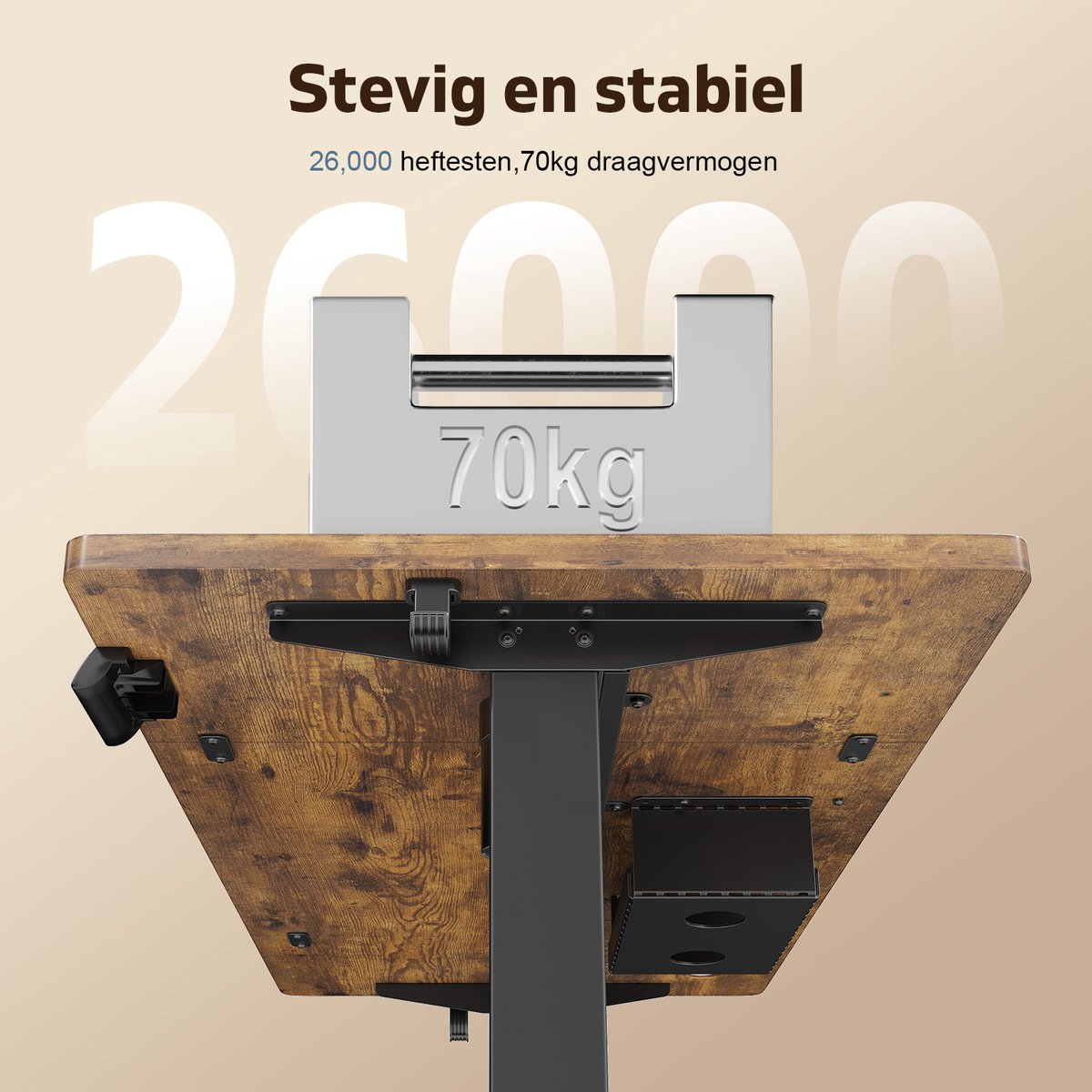 Devoko Elektrisch Zit-Sta Bureau 160x80 cm – 18 mm Dik Tafelblad – 3 Geheugenstanden – USB en Zit-alarm – Kabelmanagement – Zwart frame met donker houtlook blad thumbnail 4