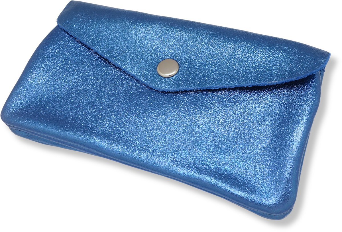 Bijoutheek Portemonnee Leer Italiaans Groot Metallic Cobalt Blue