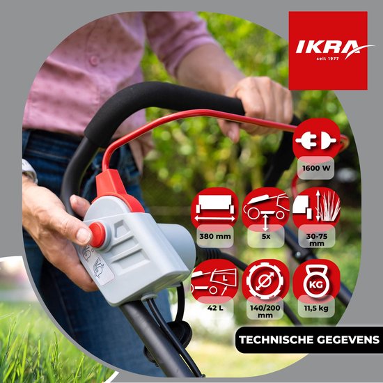 IKRA elektrische grasmaaier IERM 1638-1, 1.600 W, maaibreedte 38 cm, inclusief reservemes van IKRA — afbeelding 3