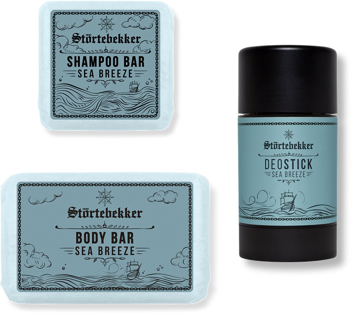 Störtebekker® Men Essential Set Sea Breeze - Verzorgingsroutine Set Heren met Frisse Zeebries, Tijm & Citrus - Vaste Shampoo, Body Bar & Deostick - Vegan & Zonder Aluminium - Dagelijkse Frisheid