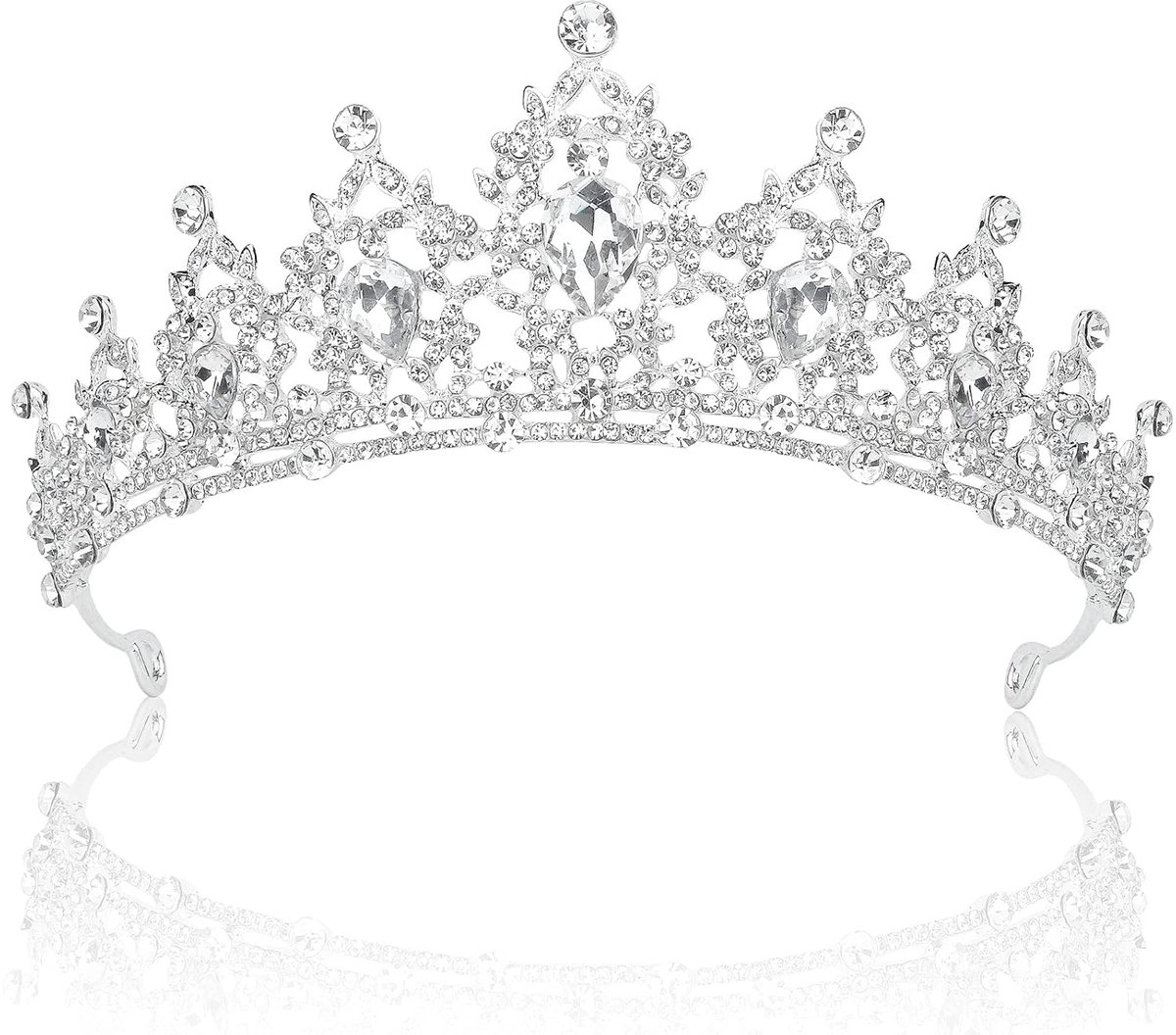 Kroon voor dames – Kristallen kroon – Gouden kroon – Bruidshoofdsieraad – Hoofdband voor dames – Geschikt voor bruiloften, feesten en verjaardagen – Wit