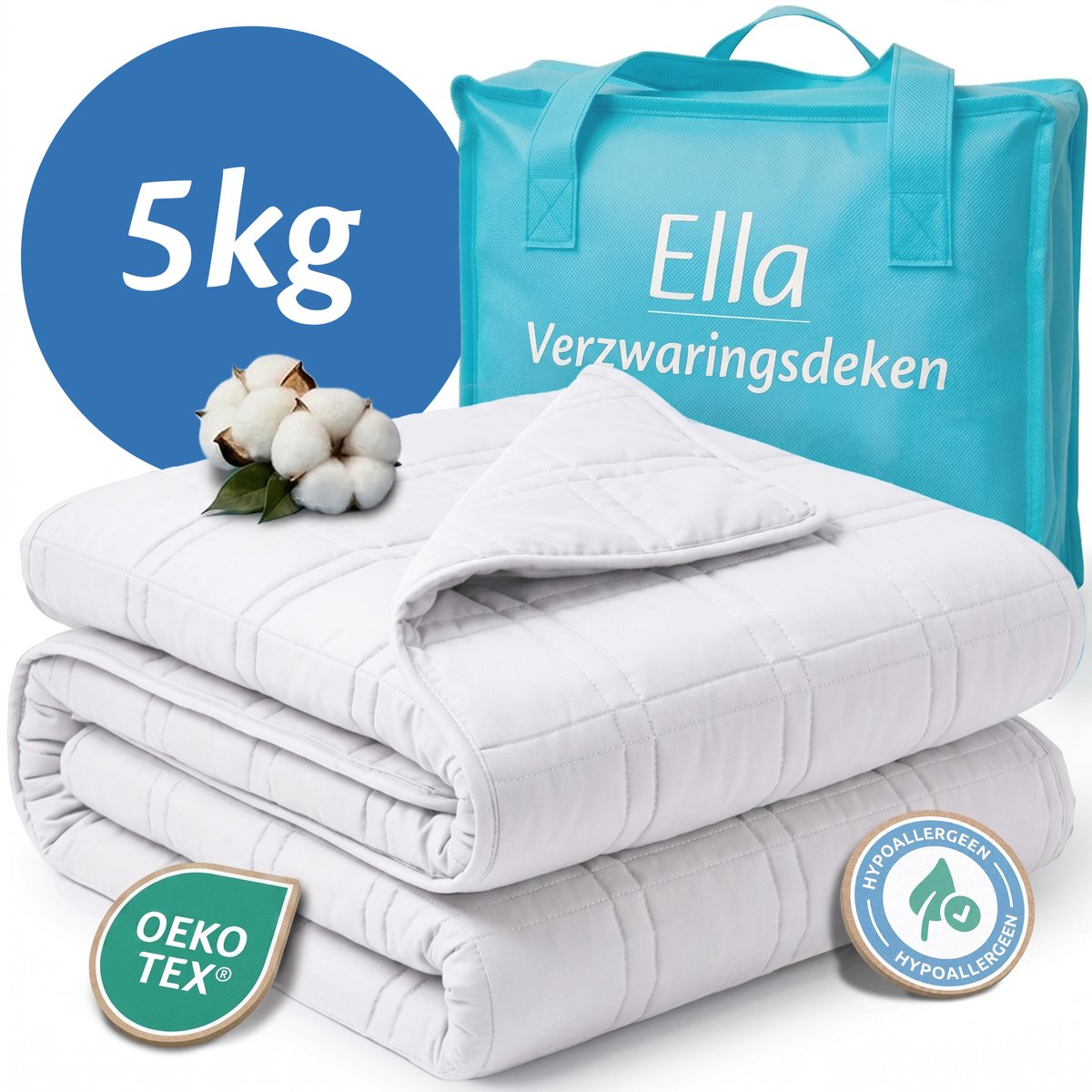 Ella Verzwaringsdeken 5 kg - OEKO-TEX Katoen Zwaartedeken 135 x 200 cm - Weighted Blanket - Verzwaarde Deken - Wit